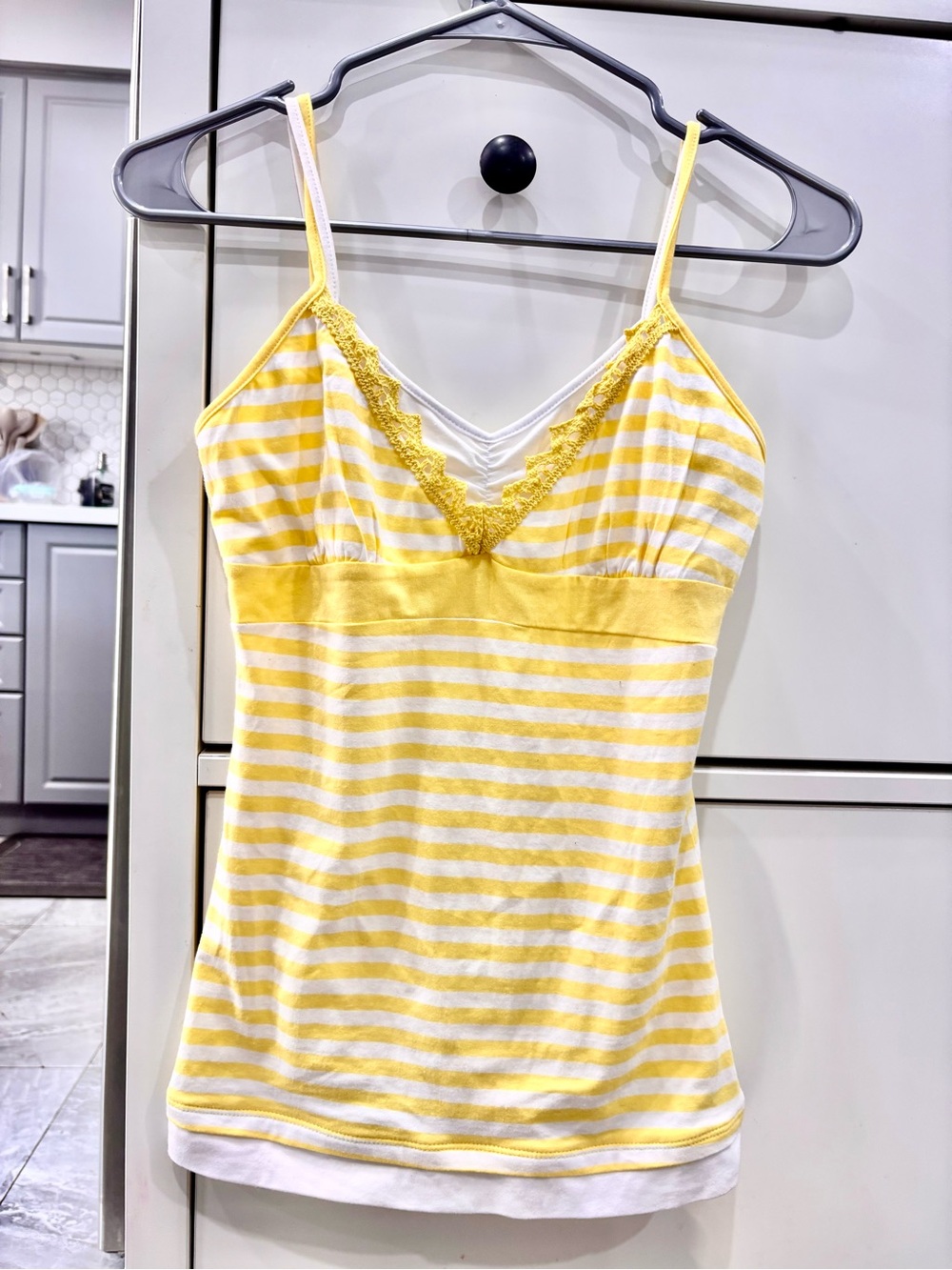 Sears Yellow Stripe Lace-Trim Cami Tank Top - Women Intimates & Sleepwear